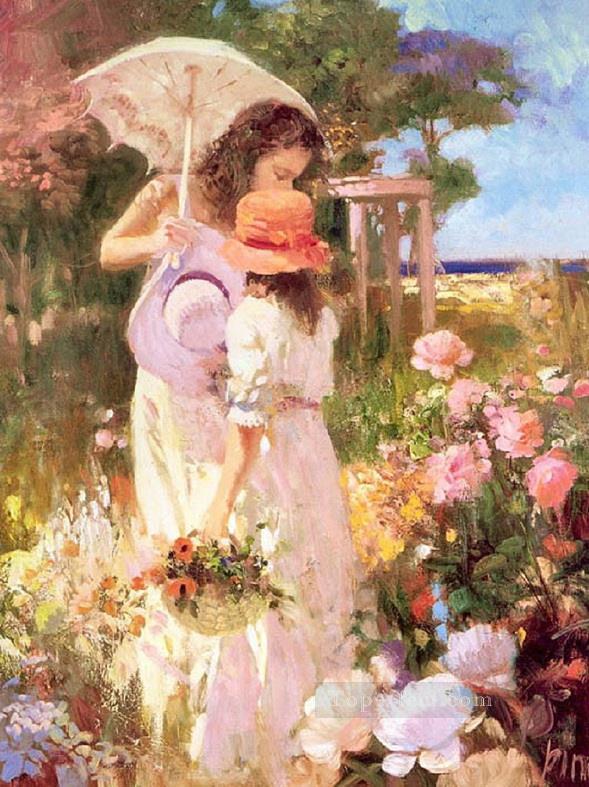 花を摘む ピノ・ダエニ 美人 女性油絵